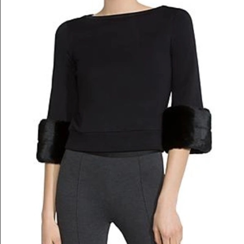 Bailey/44 Freestyle Faux Fur-cuff Cropped Sweatshirt In Black